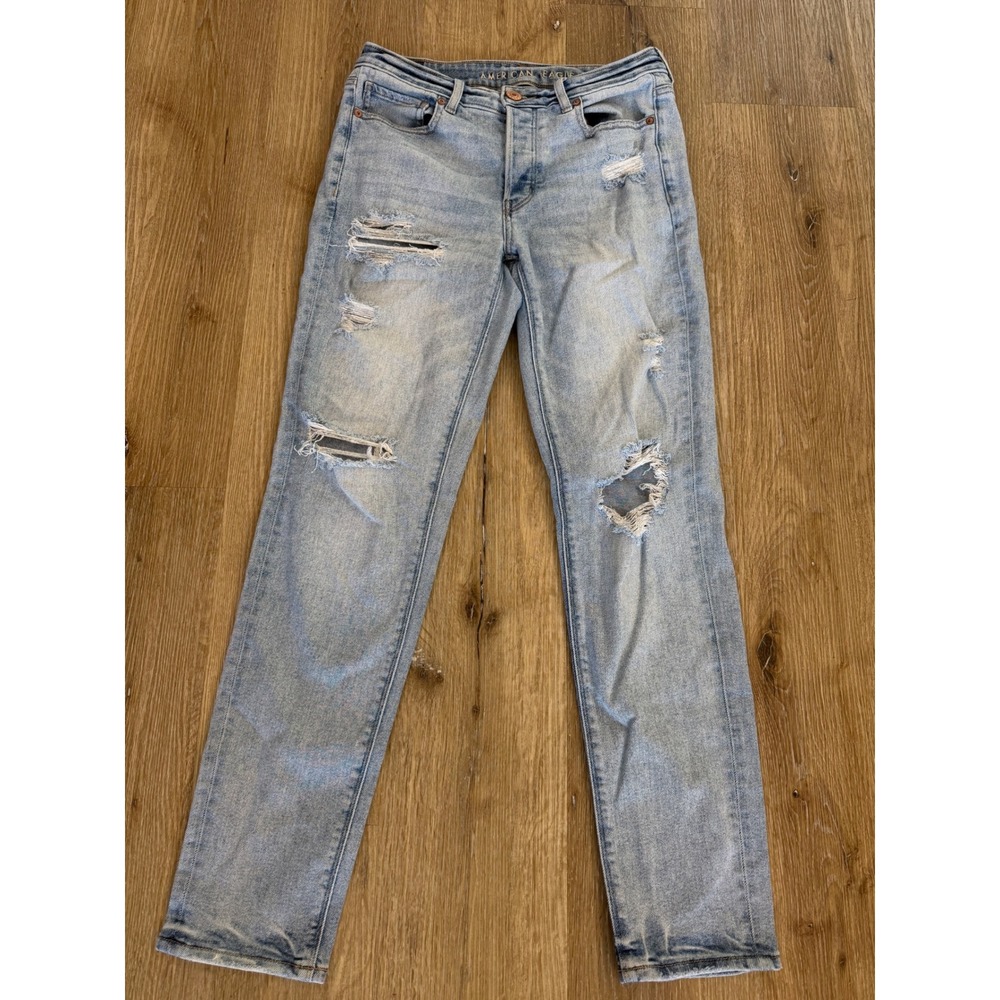 American Eagle Slim Distressed Jeans Womens 4 Long Light Blue Stretch Shredded